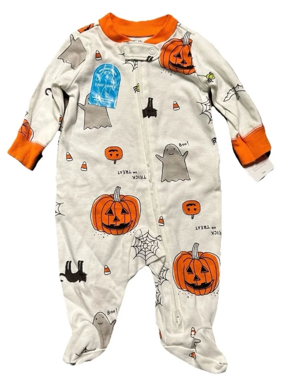 Baby Halloween Frankenstein Pumpkin Bats Jacket Footie Pajamas Size 0-3 Months